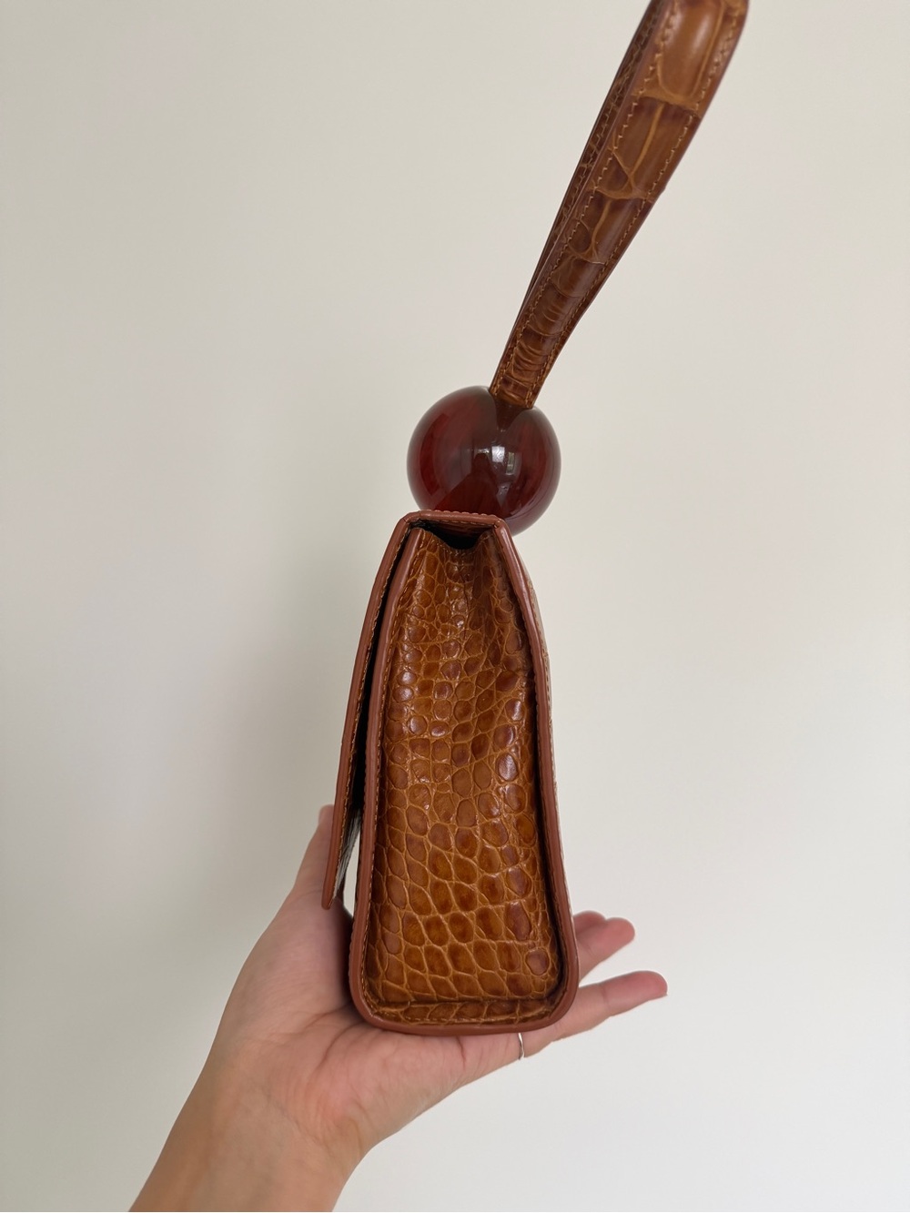 BY FAR Tan Croc-Embossed Wristlet with Deep Cherry Accent - Picture 7 of 10